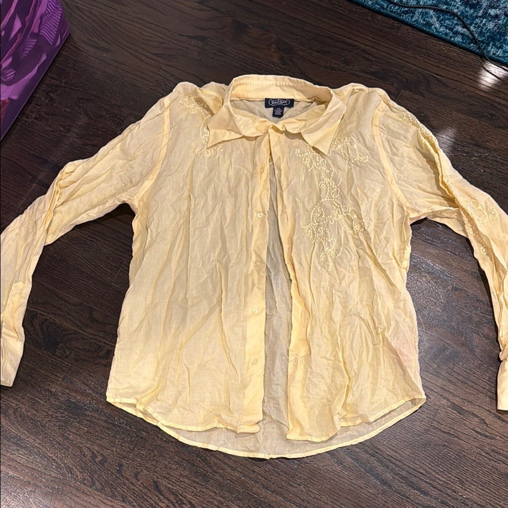 Coldwater Creek Light Yellow Embroidered Blouse
